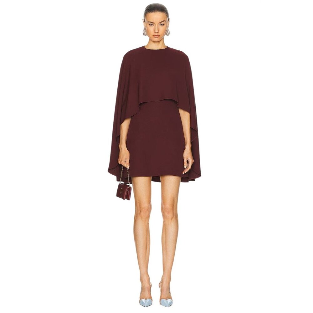 Valentino Mini Dress in Rubin Burgundy 38 New Womens Cape Silk Crepe